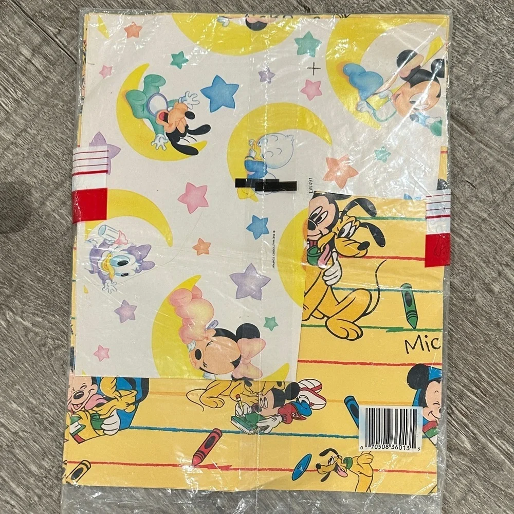 Vintage Retro Disney Mickey Mouse Yellow and Pink Gift Wrap Set wrapping paper